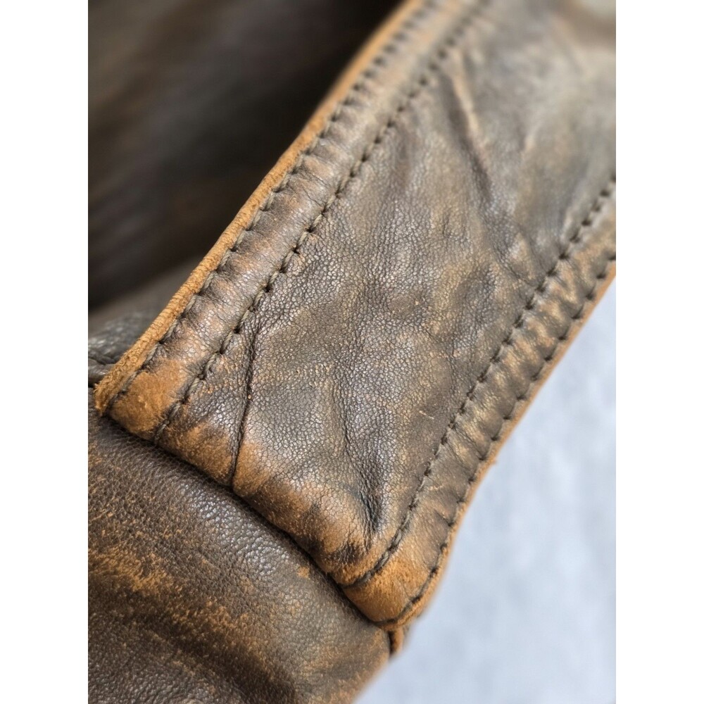 Vintage Bermans Leather Bomber Jacket XL Brown Distressed Made in Korea - Picture 14 of 16